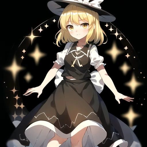 Best quality, most quality, solo, masterpiece, full body, blush, yuki \(touhou\), 1girl, solo, yellow eyes, yellow hair, bow, hat bow, socks, black footwear, black skirt, short sleeves, black vest, white sleeves, frill skirt,