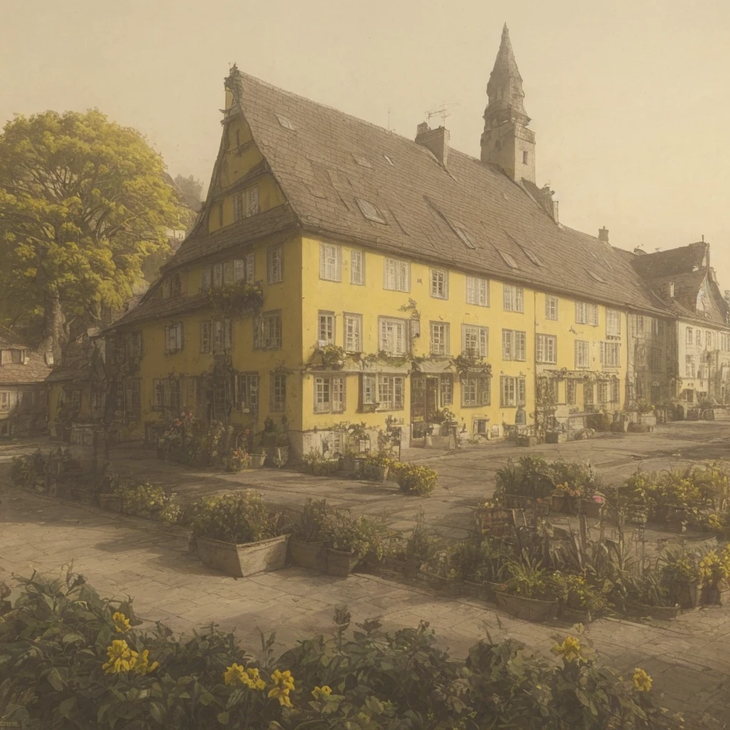 H1TLERPA1NT1NGS, yellow building <lora:HITLERPAINTING:1>