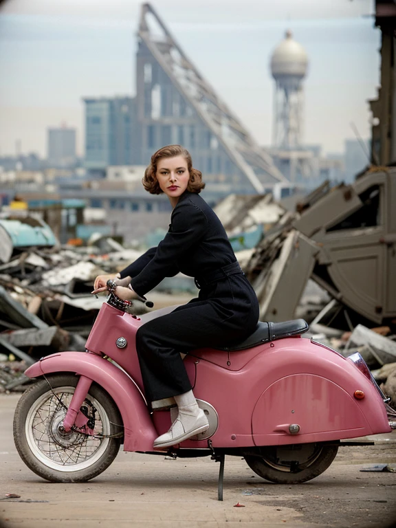 <lora:Decopunk_SD:1> d3c0pnuk, str34ml1n, beautiful orphan riding a tricycle through ruined dystopian cityscape circa 1937