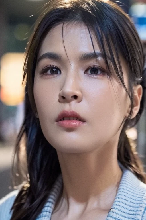 Best quality,masterpiece,ultra high res,(photorealistic:1.2),1girl,in the dark,deep shadow,low key,(photorealistic:1.2),slim body,japanese street alley,dynamic pose,face closeup,makeup,<lora:pets_tseng>,