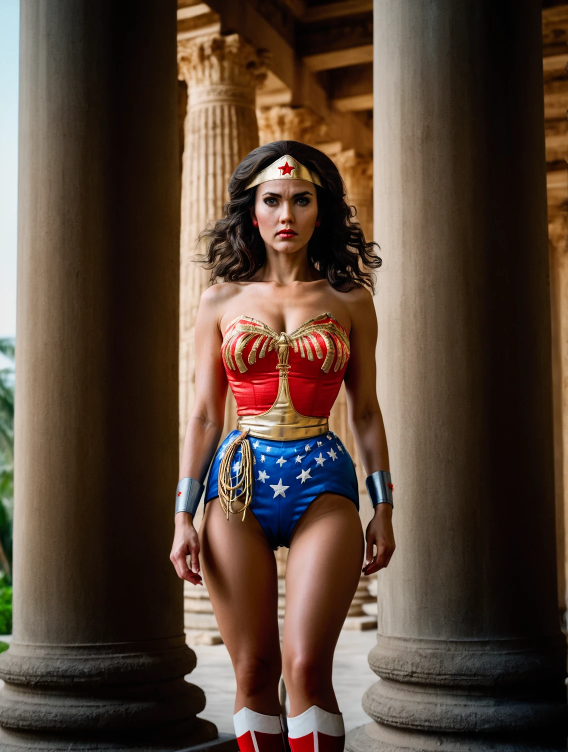 high fashion photo by Terry Richarson,
Wonder Woman,
Mid Shot Photo, dynamic pose,
in ancient temple, pillars, palm trees
<lora:add-detail-xl:1>
<lora:detailed_notrigger:0.5>
<lora:fix_hands:1>
<lora:Wonder Woman_SDXLBase:1>