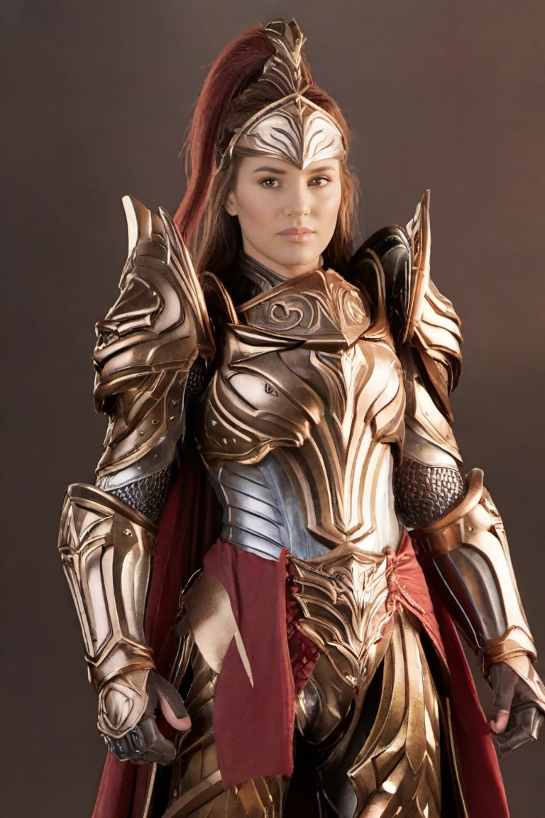 hxarmour,1 woman,(light brown armour:1.1),mountain,<lora:HXarmour_004XL:0.8>,