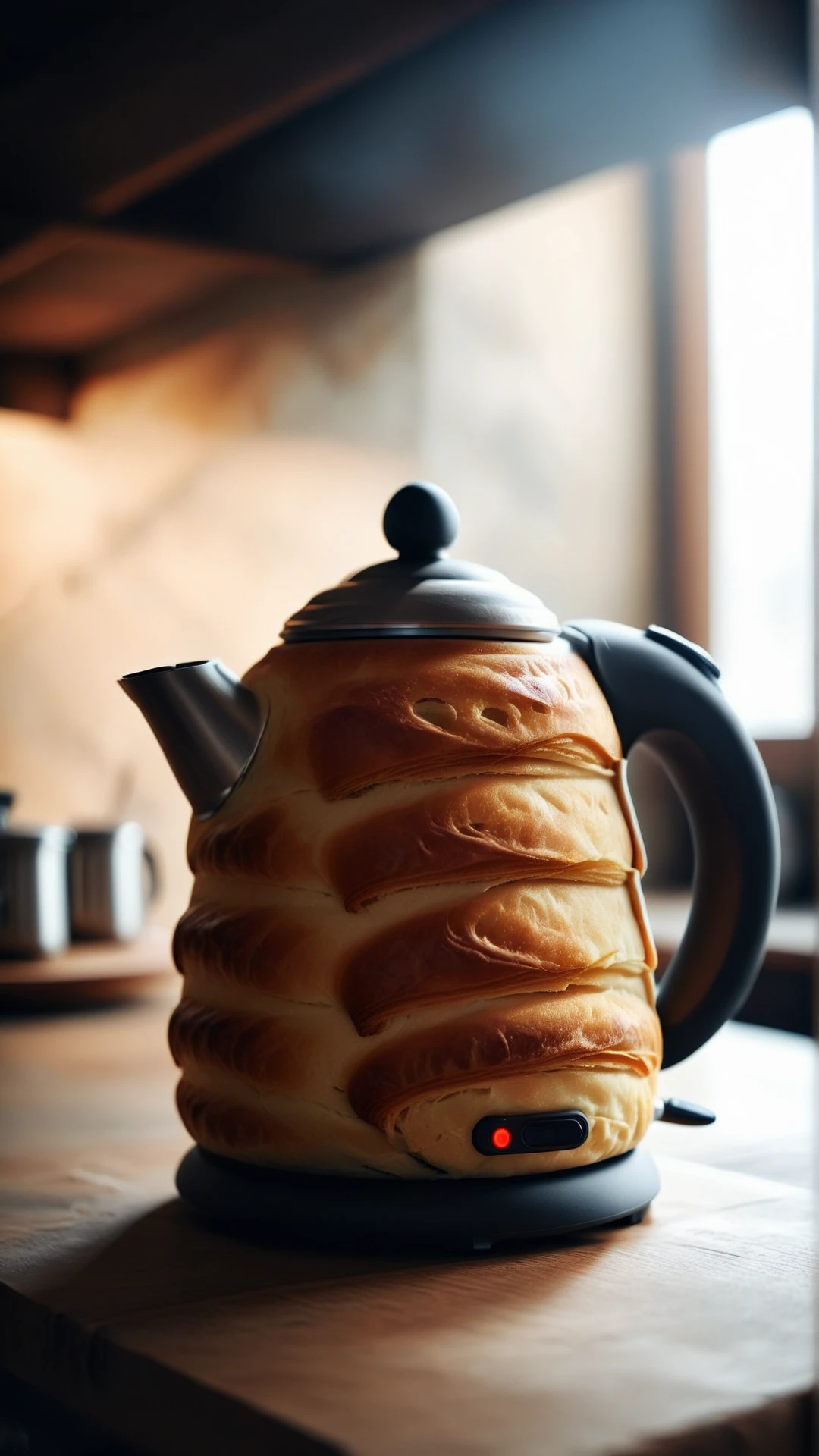 Cinematic photo of  <lora:CroissantStyleXL:1> CroissantStyle Electric kettle, in location: dragon's lair, detailed background, BOKEH, DOF, atmospheric