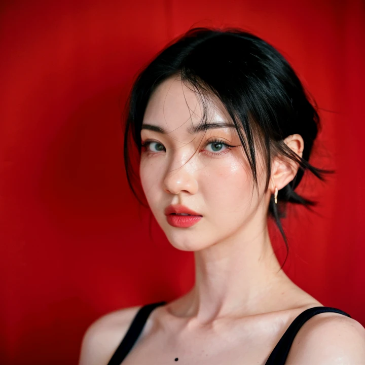 masterpiece photo of a woman, 4k quality, full body, dramatic red lighting on front, black background, black short hair, <lora:aya:1> <lora:roundassv1:1> UnrealisticDream