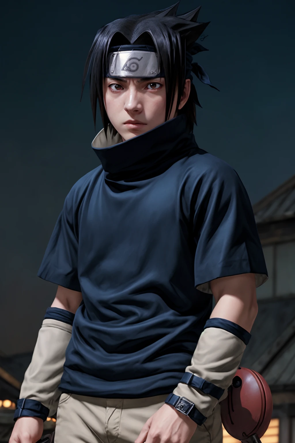 1kid, cinematic film still (best quality, masterpiece:1.2), photorealistic, ultra high res, front lighting, intricate detail, Exquisite details and textures, s4suk3, 1boy,spiked hair, (forehead protector), (headband), weapon, short sleeves, sword, ninja, high collar, (konohagakure symbol), short hair, sheathed, holding, japanese clothes, looking at viewer, detailed face, professional lighting, photon mapping, radiosity, physically-based rendering, . shallow depth of field, vignette, highly detailed, high budget, bokeh, cinemascope, epic, gorgeous, film grain, grainy, Sasuke, Genin, long hair, beatiful boy, red eyes, with a big star shuriken,uchiha sasuke, sad_face<lora:EMS-179-EMS:0.700000>, <lora:EMS-257560-EMS:1.000000>