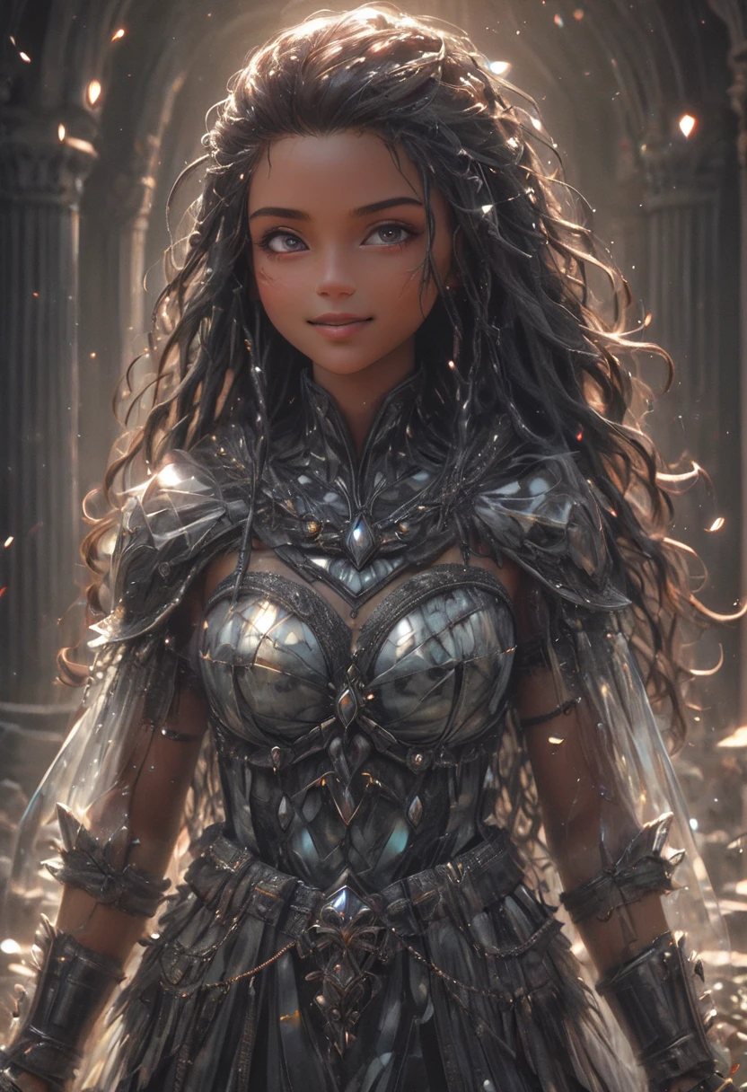 (((masterpiece))) , (((best quality))) , anime style, 2d, well-built charming 1girl, solo, lovely 1girl, ObsidianGlass, ultrawide view, 30 yo Jesse L. Martin,wearing glass (smiling warmly:1.2), she has Shaved sides hair, key visual,