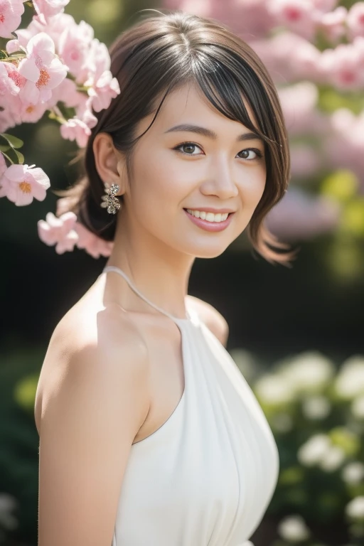 1girl,(RAW photo, best quality), (realistic, photo-realistic:1.4), masterpiece, an extremely delicate and beautiful, extremely detailed, 2k wallpaper, Amazing, finely detail, extremely detailed CG unity 8k wallpaper, ultra-detailed, highres, soft light, beautiful detailed girl, extremely detailed eyes and face, beautiful detailed nose, beautiful detailed eyes,cinematic lighting,perfect anatomy,slender body,
wearing a white halter neck dress,white skirt(bokeh)
at a flower park,sakura flowers,flower garden,smiling
<lora:niimiyuka_lora:0.8>