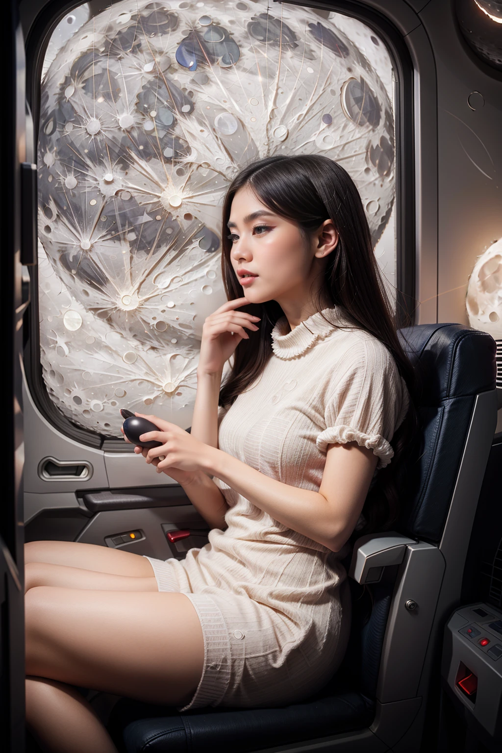 <lora:MoonWorld:1> (MoonWorld:1.1) hostess inside airplane,
