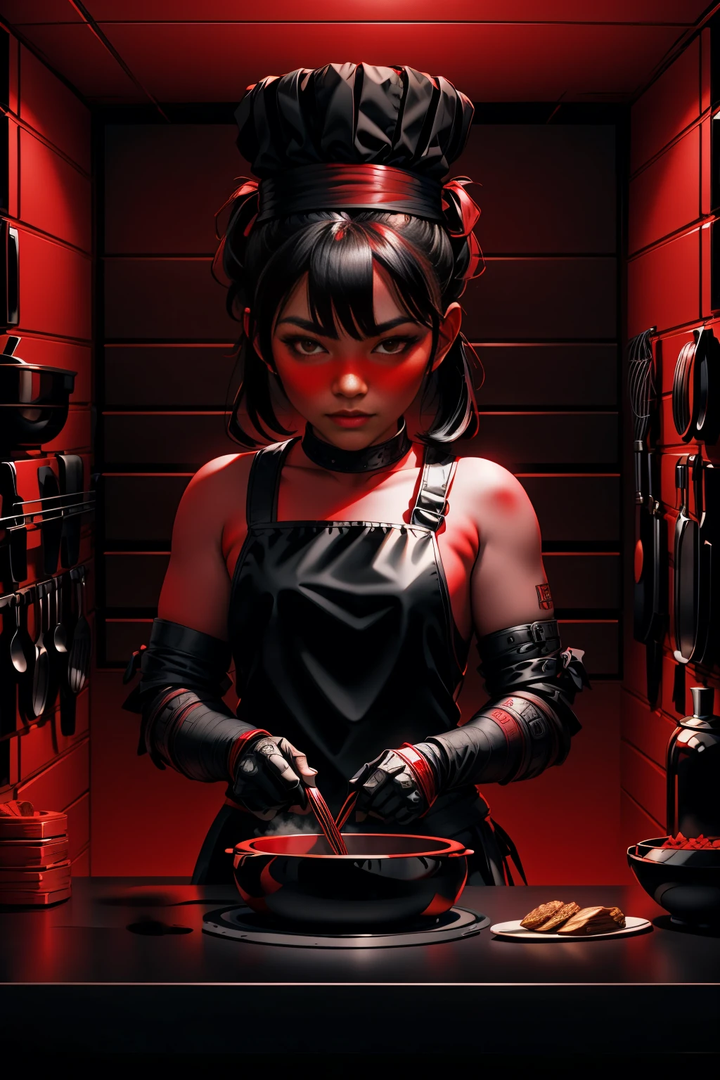 <lora:Black_Coal_World:1.1> BlackCoalWorld (kitchen :1.2) (red background:1.4)