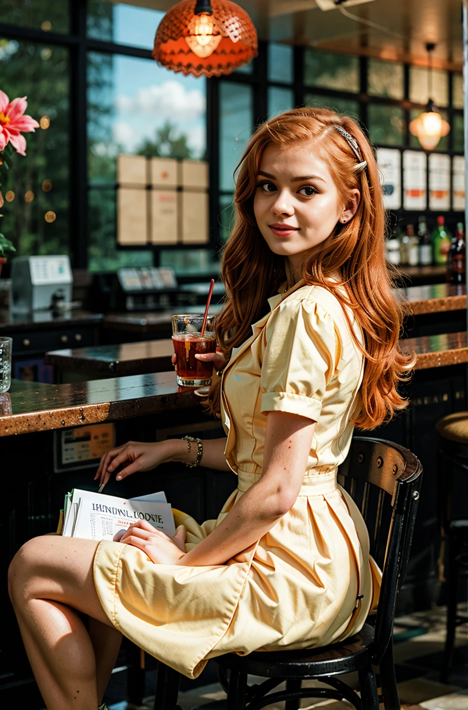 tv_Ellie_Donavan_MXAI_V1, , happy expression, wearing an elegant cocktail dress, sitting on a barstool in a crowded cocktail bar, full body shot, low angle shot, shot from the side,, (((epic-Ultra-HD-details, epic-Ultra-HD-highlights, epic-photo-same-realistic, upscaled-resolution, optimal)))