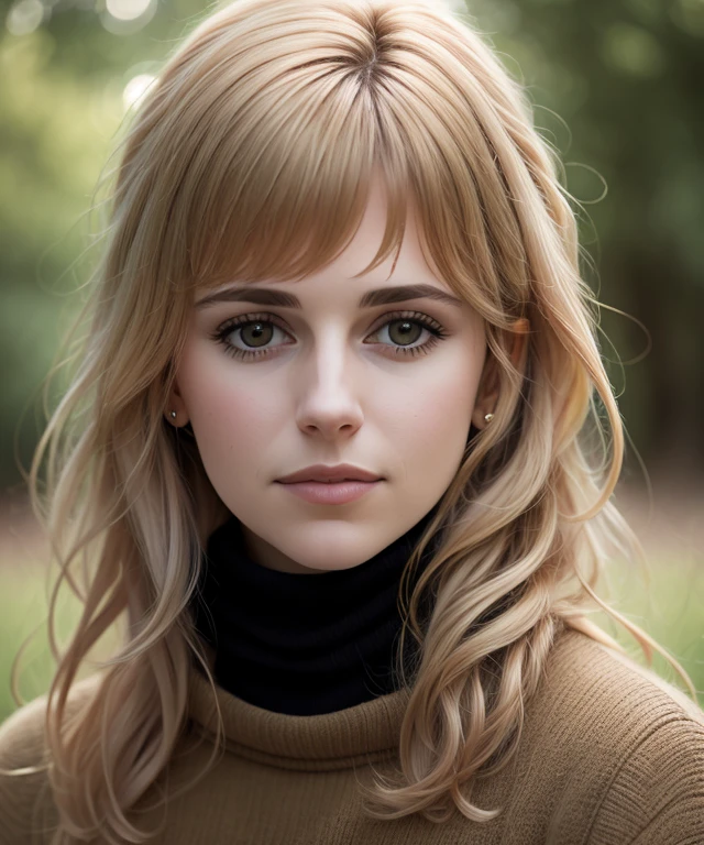 d3b0rc2p , (blurred nature, outdoor), (close portrait photo), realistic, Turtleneck