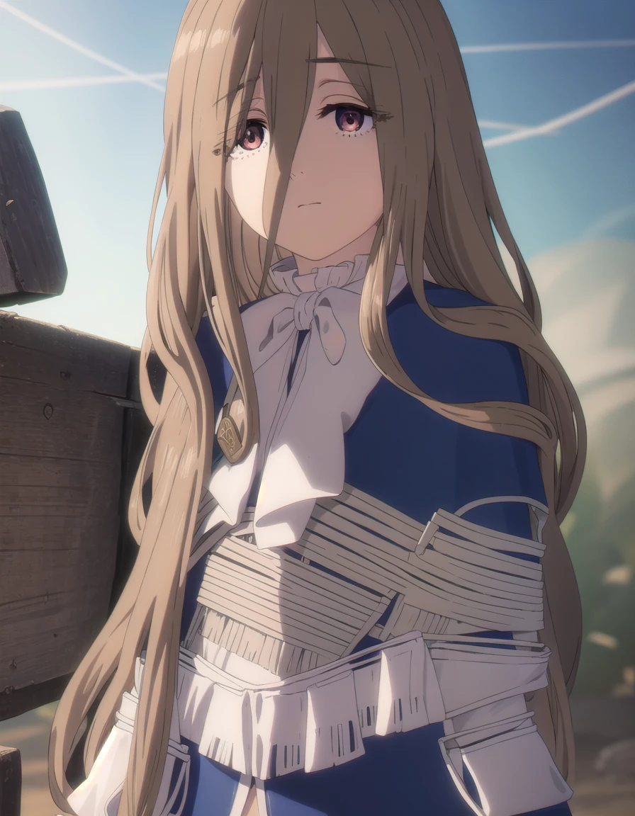magesense, <lora:mage sense s1-lora-nochekaiser:1>,
sense, long hair, brown hair, hair between eyes, (brown eyes:1.5), very long hair, ahoge,
BREAK bow, bowtie, white bow, capelet, blue capelet, frills, wide sleeves,
BREAK outdoors,
BREAK looking at viewer, (cowboy shot:1.5),
BREAK <lyco:GoodHands-beta2:1>, (masterpiece:1.2), best quality, high resolution, unity 8k wallpaper, (illustration:0.8), (beautiful detailed eyes:1.6), extremely detailed face, perfect lighting, extremely detailed CG, (perfect hands, perfect anatomy),