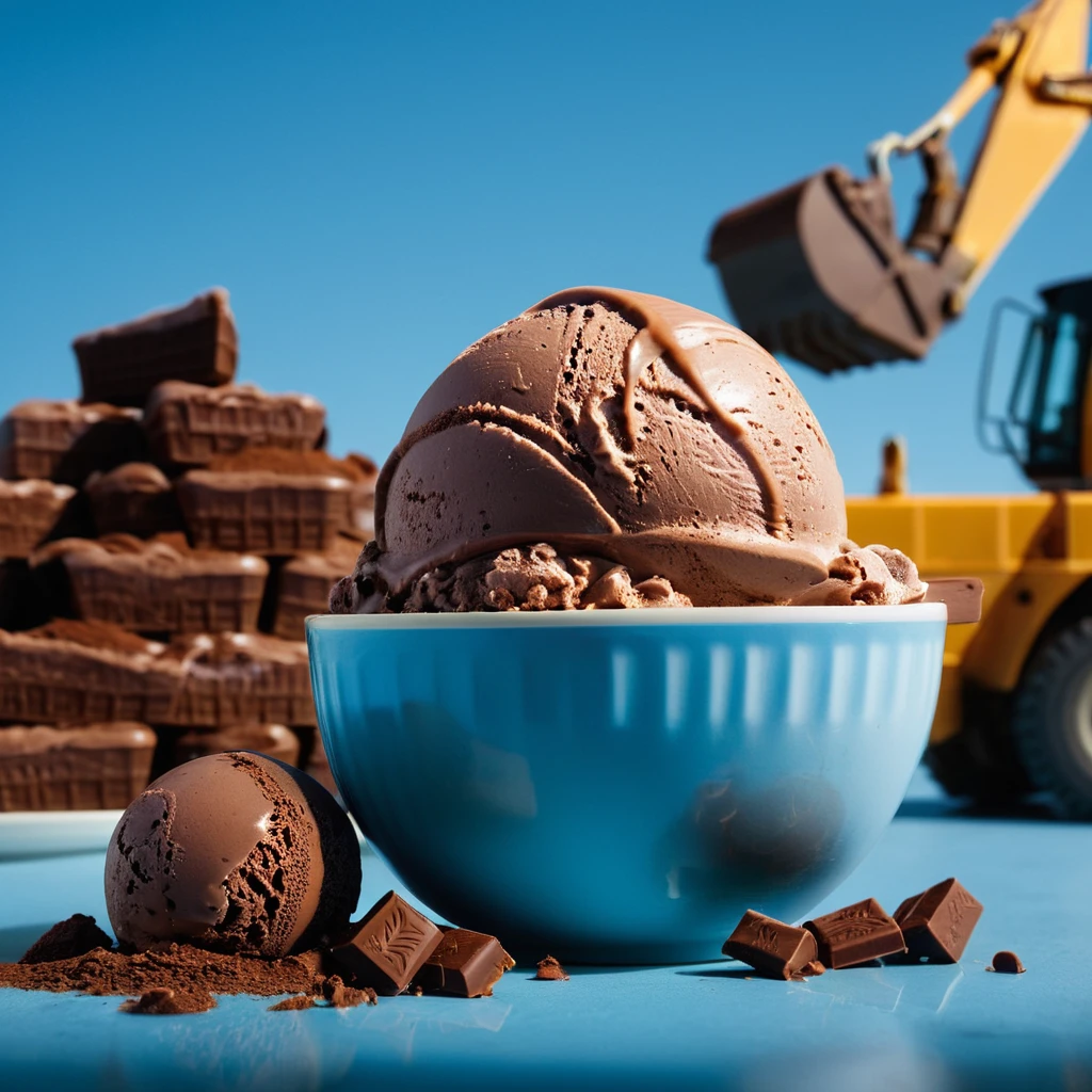 cinematic film still of <lora:Juxtaposition style:1>
Juxtaposition of a construction vehicle is digging in a cup of chocolate ice cream,simple background,food,no humans,blue background,plate,realistic,food focus,still life Juxtaposition, artistic, photography, dramatic light, dramatic shadow light, contrast, saturated color, cinematic, filmic, photographic, realistic, realism, perfection, perfect, Juxtaposed, opposite, different things, side by side, syncretism, antithesis, Juxtaposition style, shallow depth of field, vignette, highly detailed, high budget, bokeh, cinemascope, moody, epic, gorgeous, film grain, grainy