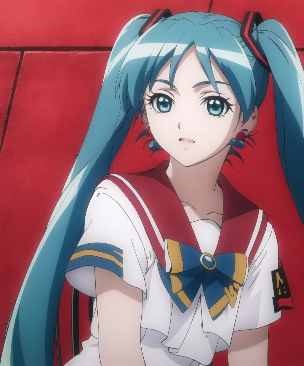 1girl,hatsune miku,long hair,aqua hair,blue eyes,school uniform,earrings,solo,<lora:aria_style-03:1>,