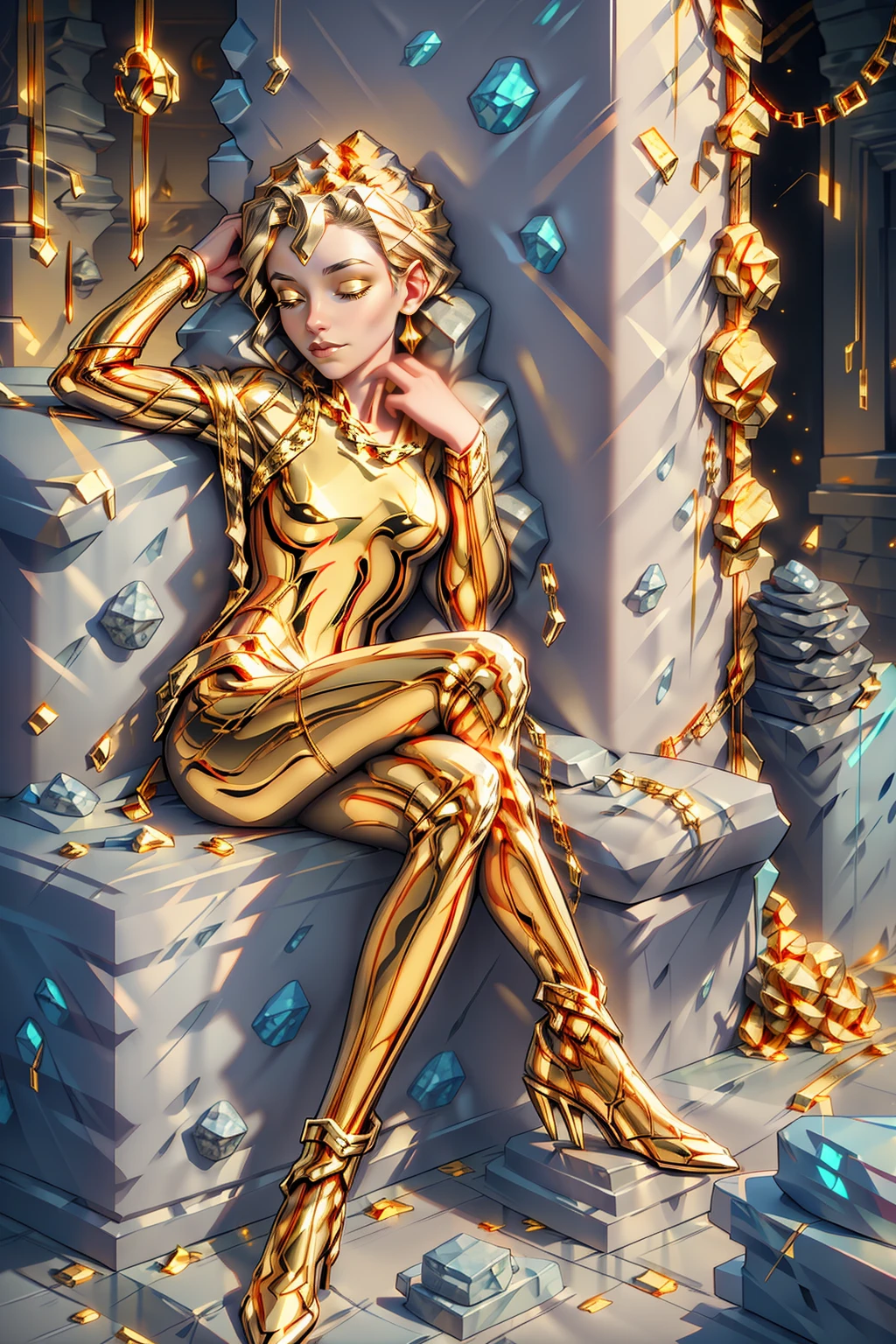 <lora:StoneAndGold:1>(StoneAndGold:1.3) 1woman sleeping on sofa