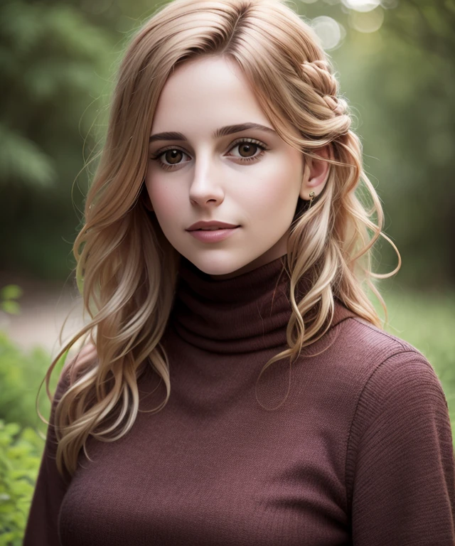 d3b0rc2p , (blurred nature, outdoor), (close portrait photo), realistic, Turtleneck