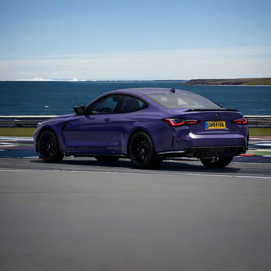 M4, <lora:M4-000000:1>,purple car,driving on a racetrack by the lake,Icebergs in the distance,shadow,vehicle focus,realistic,High Detail, Sharp focus, ((photorealism)), realistic, best quality, 8k, award winning, dramatic lighting, epic, cinematic, masterpiece,White plate