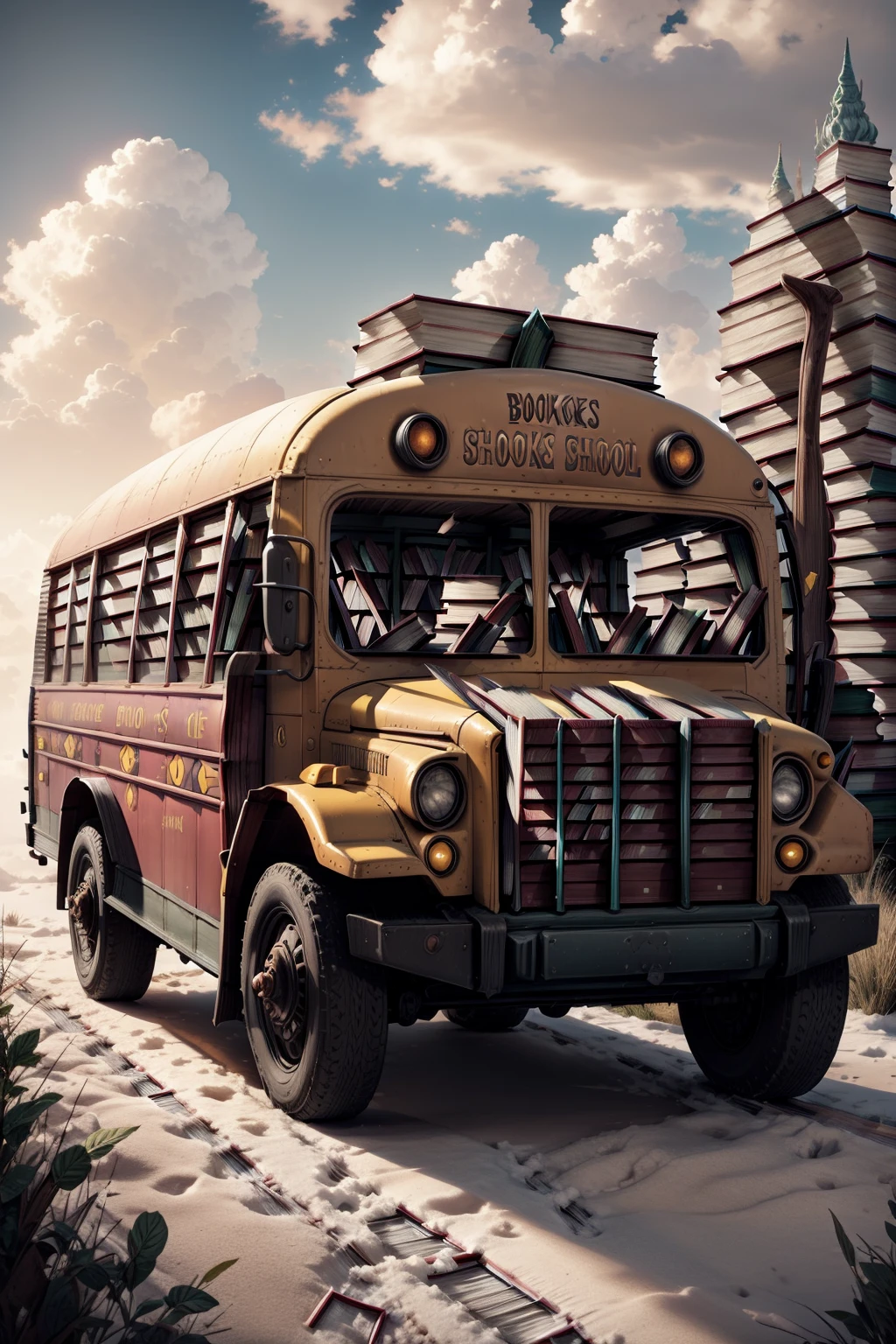 <lora:BooksWorld:1>(BooksWorld:1.3)   (school bus:1.2)
