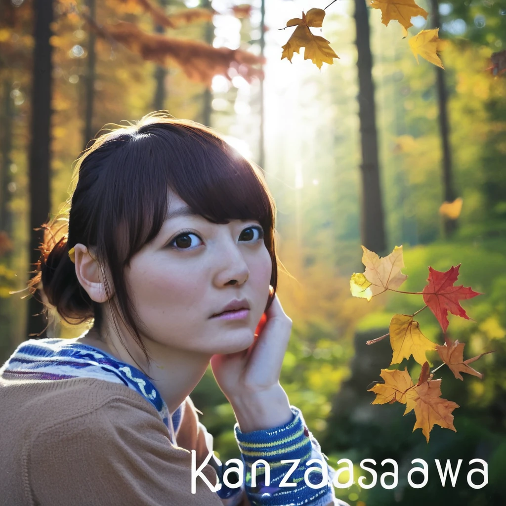 score_9, score_8_up, score_7_up, score_6_up, <lora:KanaZawa:0.8> kanahanazawa sitting on rock in forest, autumn, sunlight, tied hair, touching face, album cover,
