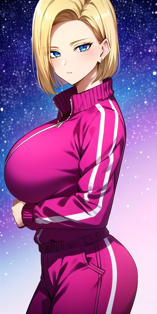 <lora:Lazuli18gouV2:0.7> lazuli18gou, huge_breasts, standing, solo, Pink_track_suit, starry_sky,, masterpiece, best_quality, detailed_face, detailed_eyes, highres, beautiful, detailed, absurdres,