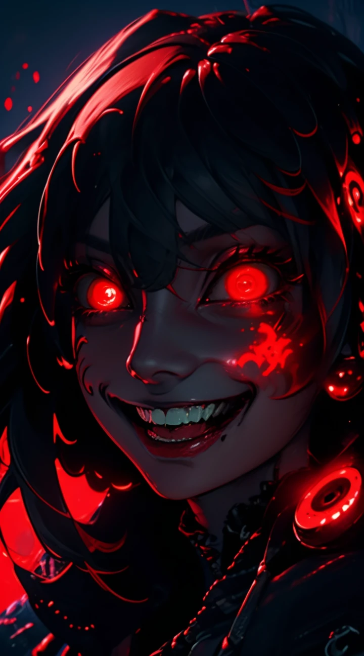 { masterpiece : best quality : high resolution : unity 8k wallpaper : illustration } { Background = inside dark cave : creepy vibe } {Amber) : perfect fit body : red eyes: : standing : perverted creepy smile : grin : hand behind head : sweating : possessed by perverted man}