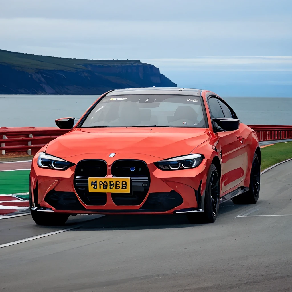 M4,red car,driving on a racetrack by the lake,Icebergs in the distance,shadow,vehicle focus,realistic,High Detail, Sharp focus, ((photorealism)), realistic, best quality, 8k, award winning, dramatic lighting, epic, cinematic, masterpiece, <lora:M4-000000:0.9>,White plate