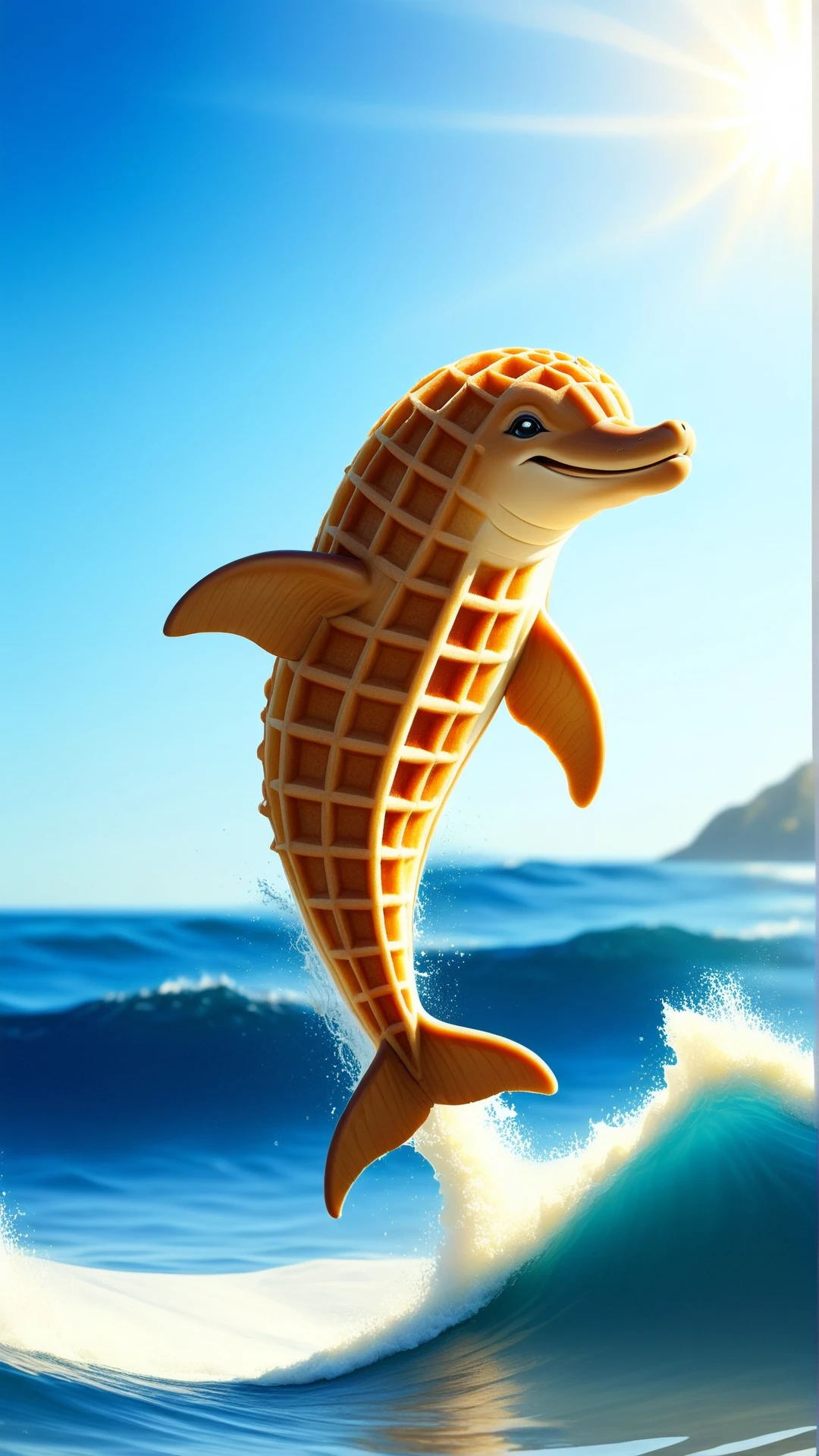 <lora:WaffleStyleXL:1>WaffleStyle a playful dolphin leaping out of glistening ocean waves, made out of waffles, (Masterpiece:1.3) (best quality:1.2) (high quality:1.1)