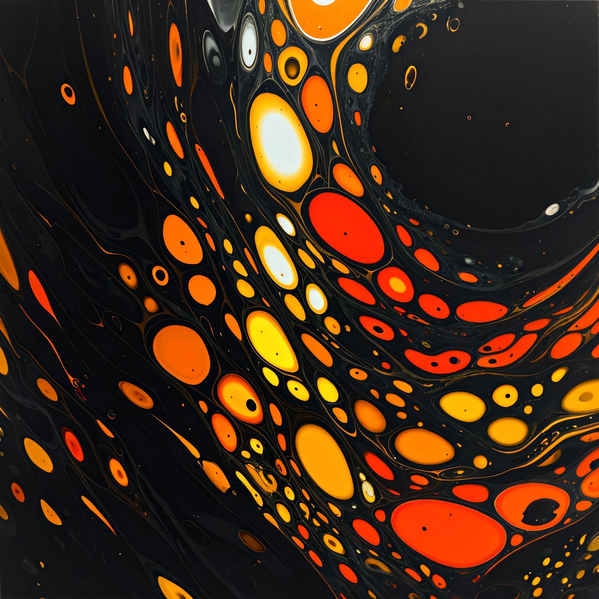 (masterpiece, top quality, best quality, official art, beautiful and aesthetic:1.2), acrylicpourpainting, black, orange, yellow <lora:AcrylicPourPainting:1.0>