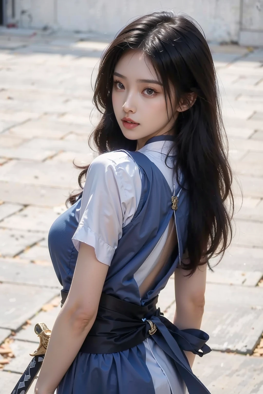 wearing a pink skirt。