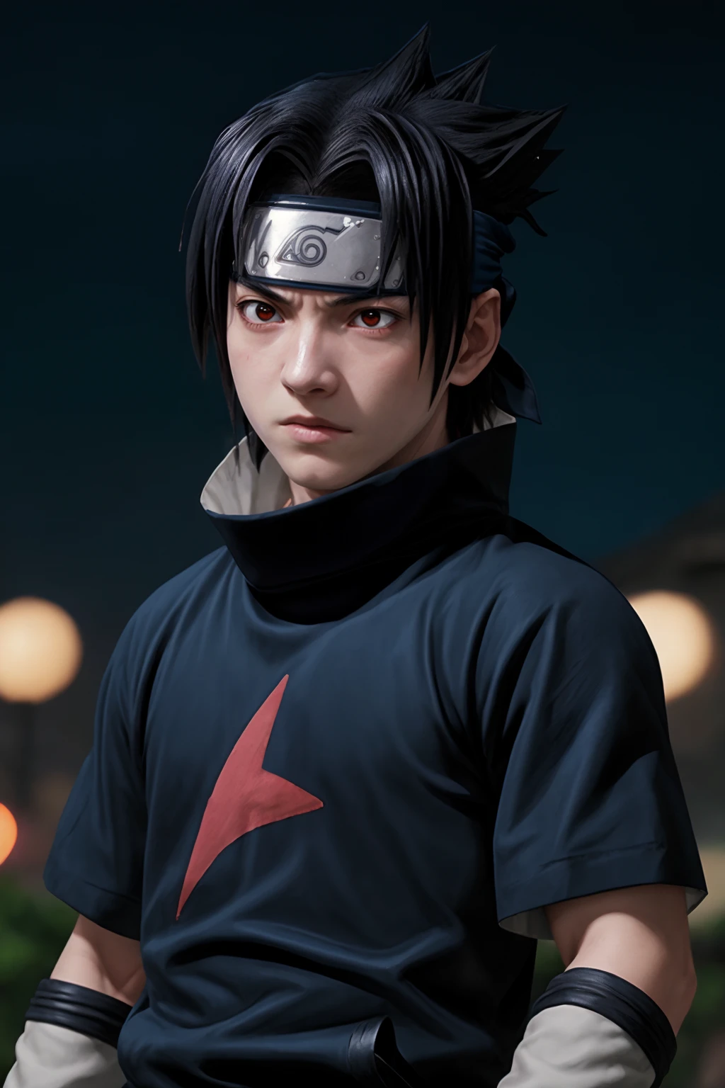 1kid, cinematic film still (best quality, masterpiece:1.2), photorealistic, ultra high res, front lighting, intricate detail, Exquisite details and textures, s4suk3, 1boy,spiked hair, (forehead protector), (headband), weapon, short sleeves, sword, ninja, high collar, (konohagakure symbol), short hair, sheathed, holding, japanese clothes, looking at viewer, detailed face, professional lighting, photon mapping, radiosity, physically-based rendering, . shallow depth of field, vignette, highly detailed, high budget, bokeh, cinemascope, epic, gorgeous, film grain, grainy, Sasuke, Genin, long hair, beatiful boy, red eyes, with a big star shuriken,uchiha sasuke, sad_face, shuriken<lora:EMS-179-EMS:0.700000>, <lora:EMS-257560-EMS:1.000000>