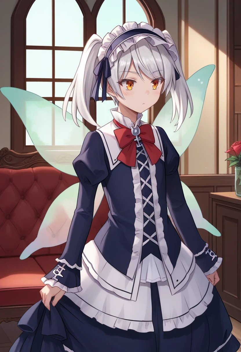 zPDXL, source_anime,
iwsleen, twintails, small breasts, white hair, fairy wings,
standing, cowboy shot,
indoors,
<lora:leen-pony3-005:0.6>