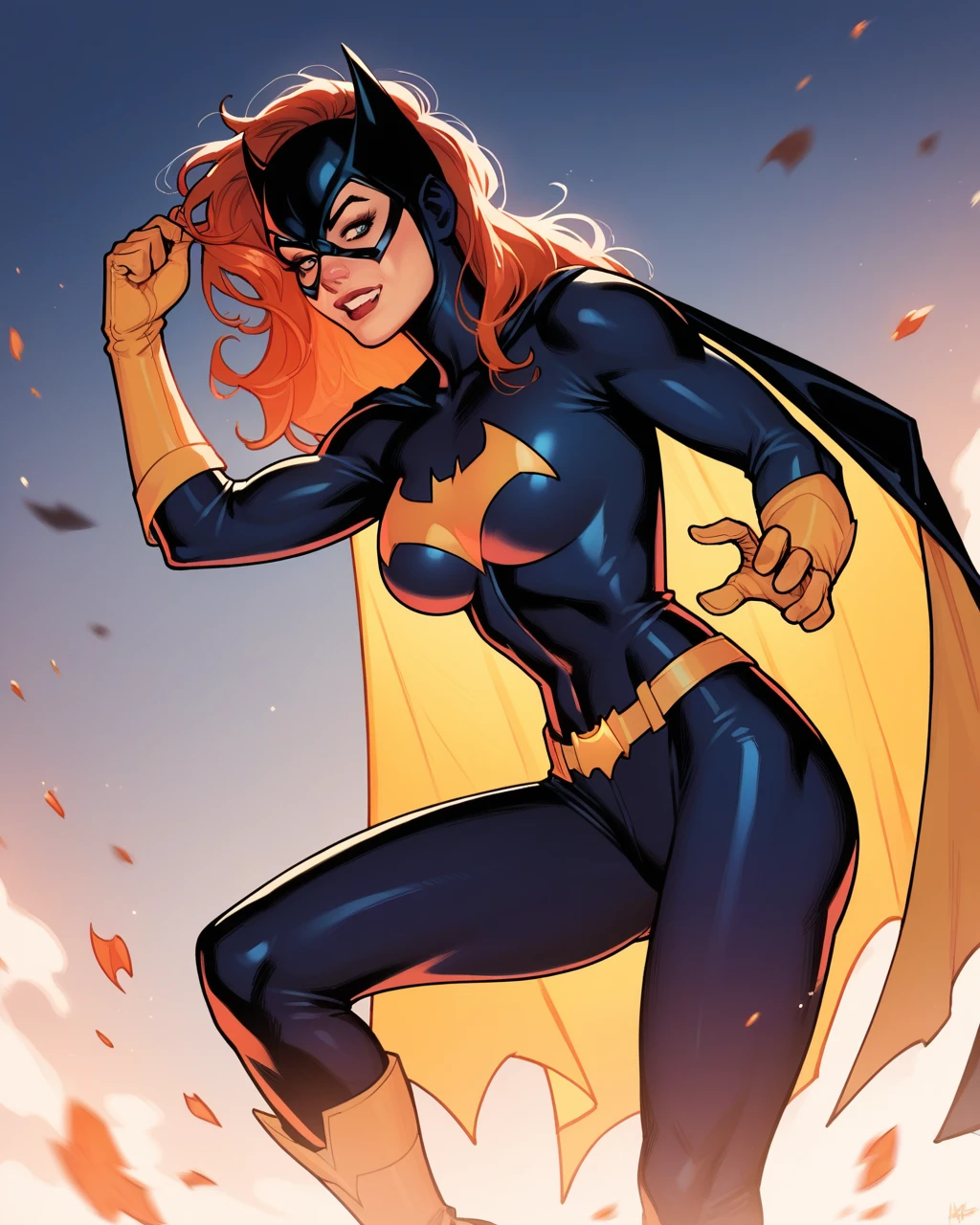 score_9, score_8_up, score_7_up, score_6_up, score_5_up, score_4_up, source_western, adamhughesstyle, 1girl, Batgirl, bodysuit, superhero, dramatic lighting <lora:AdamHughes_PDXL:1>
