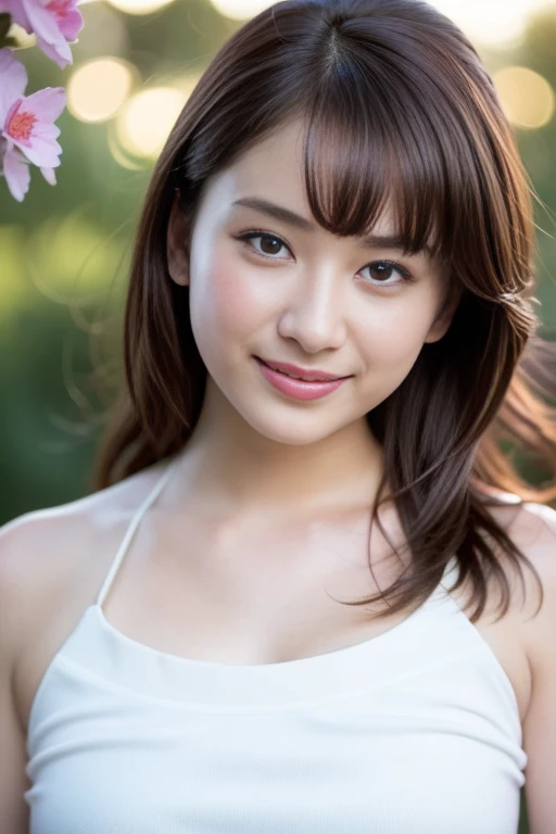 1girl,(RAW photo, best quality), (realistic, photo-realistic:1.4), masterpiece, an extremely delicate and beautiful, extremely detailed, 2k wallpaper, Amazing, finely detail, extremely detailed CG unity 8k wallpaper, ultra-detailed, highres, soft light, beautiful detailed girl, extremely detailed eyes and face, beautiful detailed nose, beautiful detailed eyes,cinematic lighting,perfect anatomy,slender body,
wearing a white halter neck dress,white skirt(bokeh)
at a flower park,sakura flowers,flower garden,smiling
<lora:tairayuna_lora:0.8>(hair with bangs)