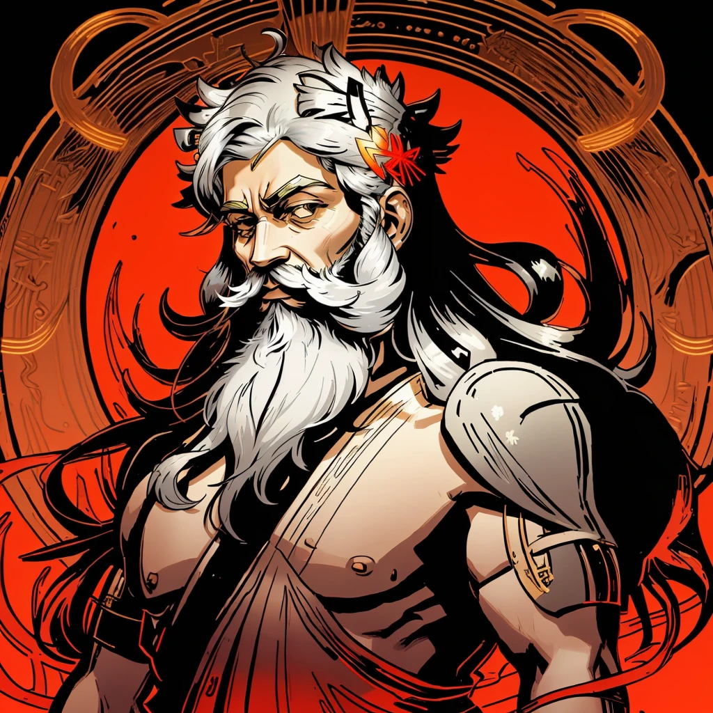 zeus long beard hadesstyle <lora:Hades_v10-000040:1> flat colors, outlines