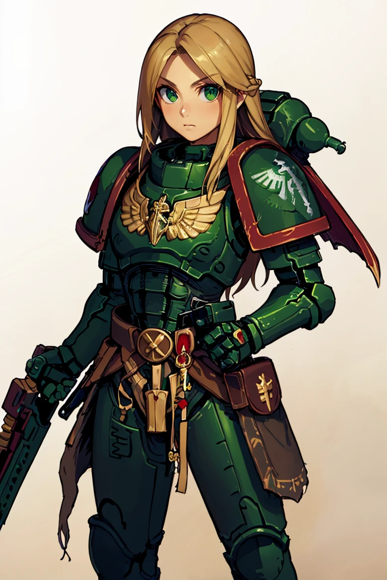 <lora:Bold_CAT:0.5>,
((masterpiece,best quality)), absurdres,
<lora:Dark_Angels_Warhammer_40K:0.8>,
Dark Angels Warhammer, 
1girl, long hair, simple background, white background, green eyes, weapon, gun, pauldrons, shoulder pads, power armor
shoulder armor, arrow (symbol), green theme, cowboy shot,