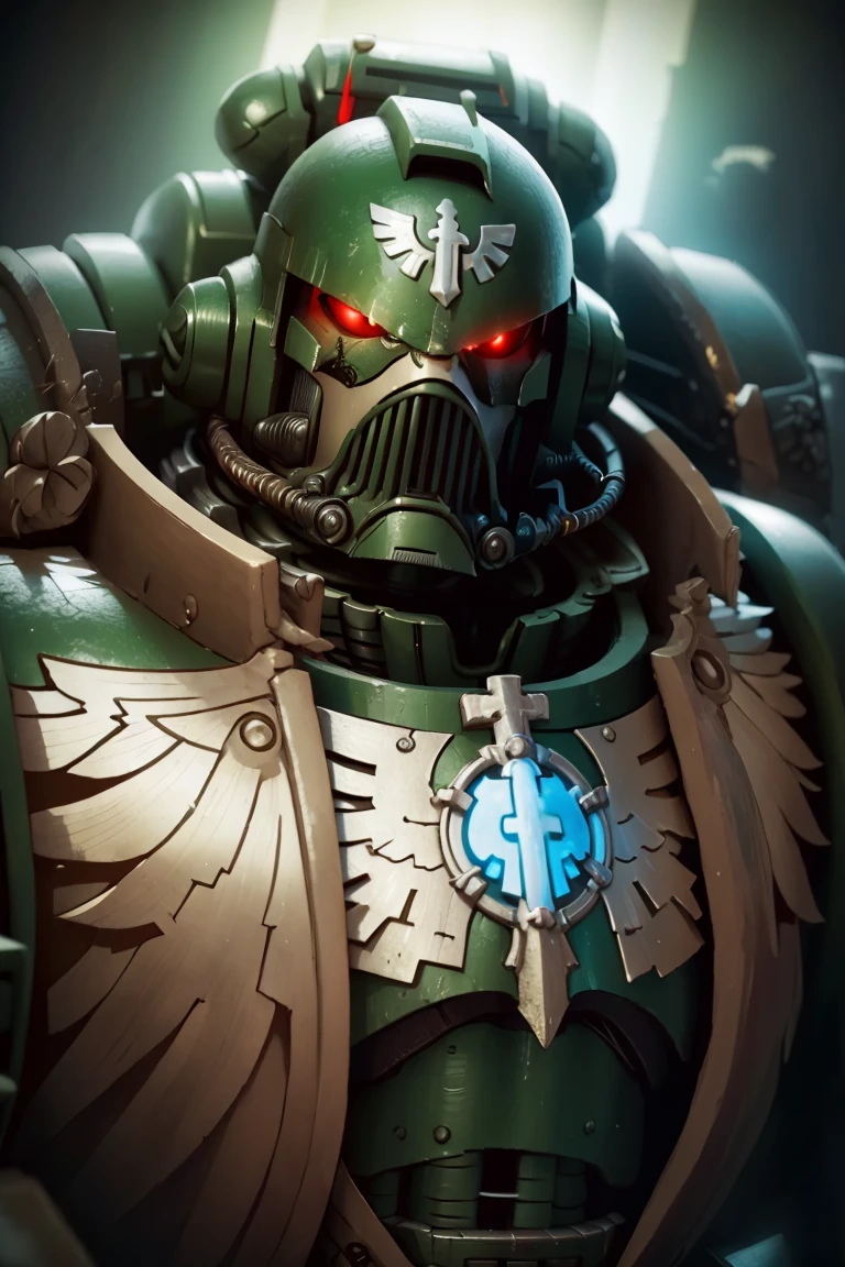 ((masterpiece,best quality)), ,
<lora:Dark_Angels_Warhammer_40K:0.8>,
Dark Angels Warhammer, looking at viewer, no humans, helmet, robot, mecha, green theme, (portrait:1.1),