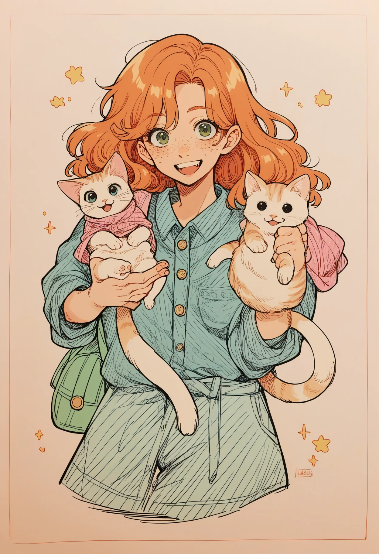 score_9, score_8_up,score_7_up, source_ anime, 1girl, simple background,
 <lora:traditional_slider_v1_NEGWEIGHT:-0.75>, upped body,  looking at viewer, smiling, standing, <lora:NSGingerPortia:0.8> NSGingerPortia, NSGingerPortia, freckles, ginger hair, happy, holding cat,