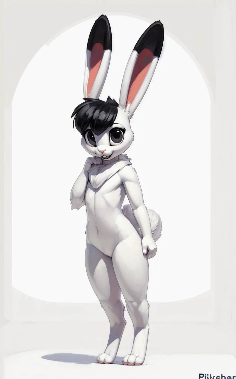 white fur, rabbit, bunny, rabbit tail, bunny tail, rabbit ears, bunny ears, highest quality, ,, no hairs, , female, female bunny, topless, botomless, bare paws,no clothes, naked, completly naked, full body