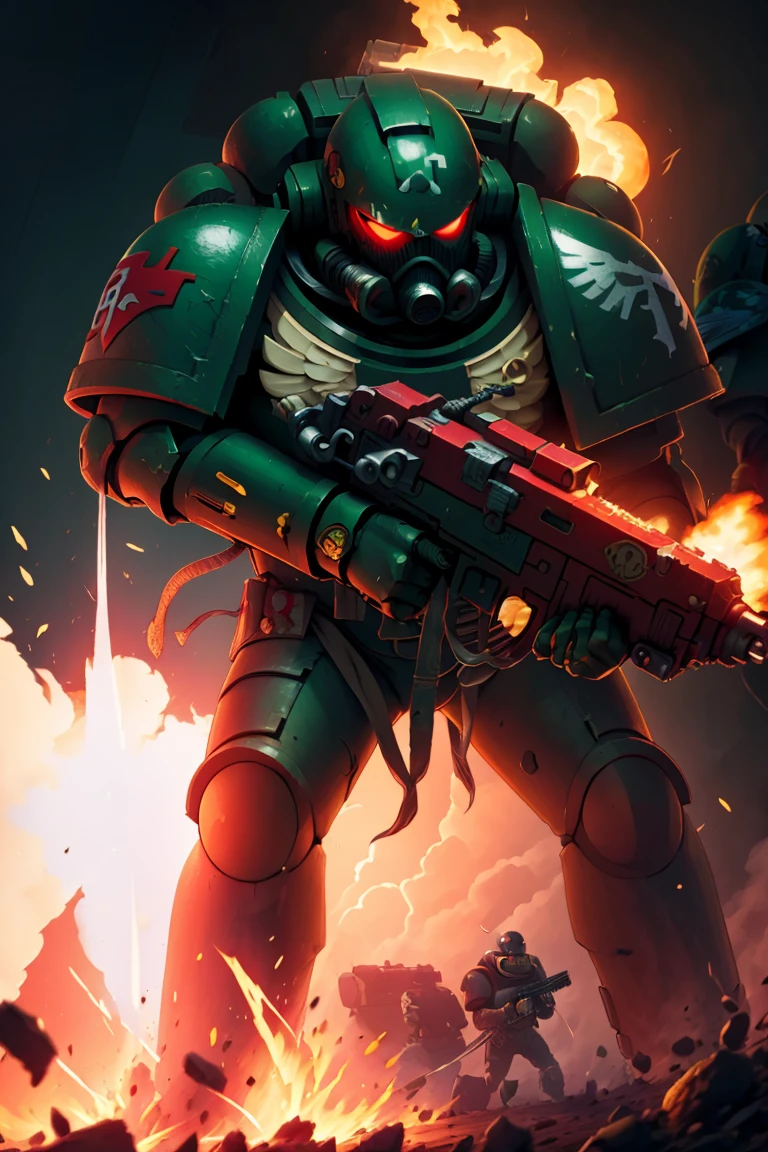 <lora:Bold_CAT:0.5>,
((masterpiece,best quality)), absurdres,
<lora:Dark_Angels_Warhammer_40K:0.8>,
Dark Angels Warhammer, red eyes, 1boy, weapon, male focus, gun, mask, helmet, robot, explosive, firing, power armor, gas mask, shell casing,
cowboy shot,