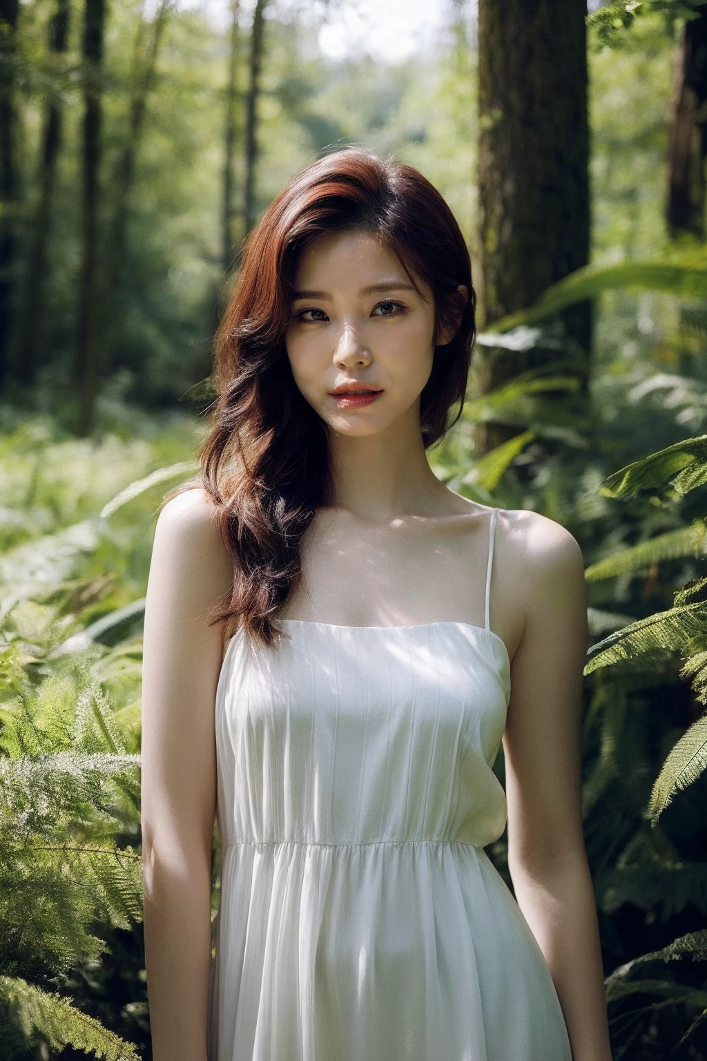 (realistic), (hyperrealism),best quality, masterpiece,ultra high res, (photorealistic:1.4),1girl,pale skin,skinny,(looking at viewer), <lora:add_detail:0.6>,dark forest, sun ray, glossy skin,
<lora:makina69_hyoseong_v1.0:1> , dirt stain, white dress , bare shoulders, cowboy shot