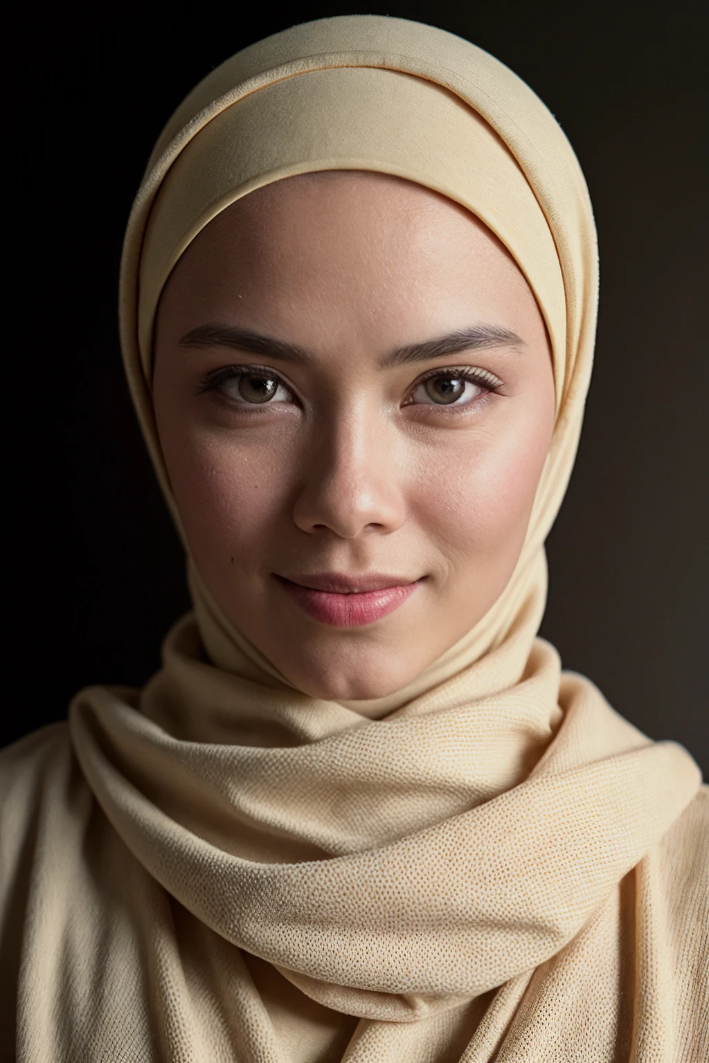 analog film photo mirafilzah, solo, (looking at viewer), realistic lighting, asymmetrical hair, (detailed skin), (detailed face), (smile512:1.2), (black eyes), ((simple black background:1.5)), ((beige hijab:1.2) with white plain tshirt and pants with sneakers)
BREAK
fill lighting, low key, masterpiece, best quality, ultra-detailed, ultra high res, (photorealistic:1.4), raw photo, (realistic:0.2), 8k HDR, 1girl, bokeh, f1.4, 40mm, photorealistic, raw, 8k, textured skin, skin pores, intricate details, shot with Panasonic AU-EVA1Z CAM E2-F6 by Sean & Seng
BREAK
<lora:PAseer-SD15-LCM Quick:1> <lora:epiCRealismHelper:.3> <lora:DStyle_-_Photography_Style:.4> dstyle    . faded film, desaturated, 35mm photo, grainy, vignette, vintage, Kodachrome, Lomography, stained, highly detailed, found footage