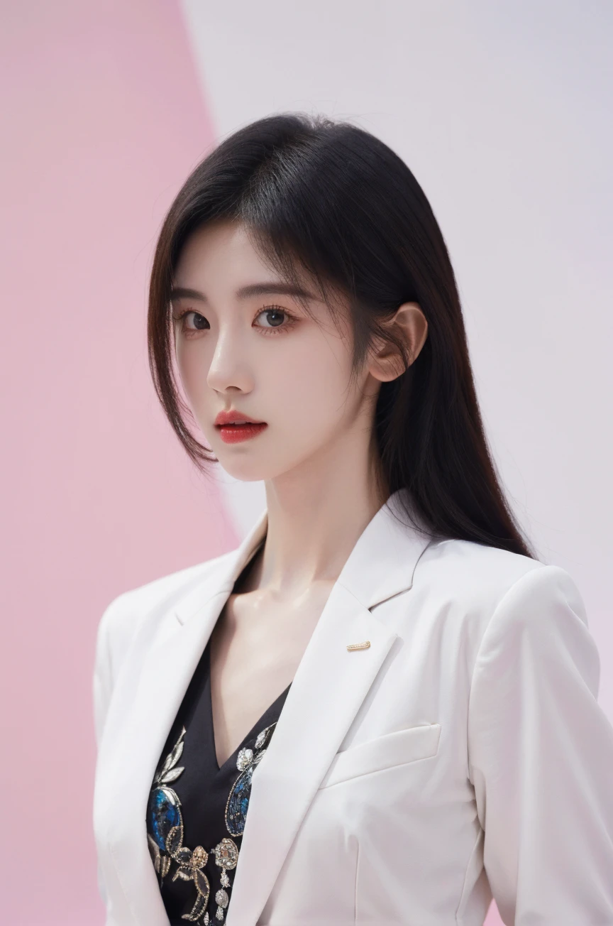 Cecily,1girl,fair_skin,very long hair,blazer,standing,dress_shirt,looking_at_viewer,<lora:Cecily:0.7>,(simple background:1.3),(white background:1.3),portrait,, (masterpiece:1.323),(best quality:1.241),(available light:1.1),(realistic:1.2),(intricate details:1.2),(colorful:1.32),(ultra high res:1.2),(Hyperrealistic:1.2),(highly detailed:1.1),8K,light effect,