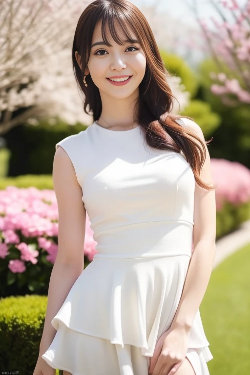 1girl,(RAW photo, best quality), (realistic, photo-realistic:1.4), masterpiece, an extremely delicate and beautiful, extremely detailed, 2k wallpaper, Amazing, finely detail, extremely detailed CG unity 8k wallpaper, ultra-detailed, highres, soft light, beautiful detailed girl, extremely detailed eyes and face, beautiful detailed nose, beautiful detailed eyes,cinematic lighting,perfect anatomy,slender body,
wearing a white peplum dress,white skirt(bokeh:1.2),smiling
at a flower park,sakura flowers,flower garden,
<lora:katoyuri_lora:0.8>