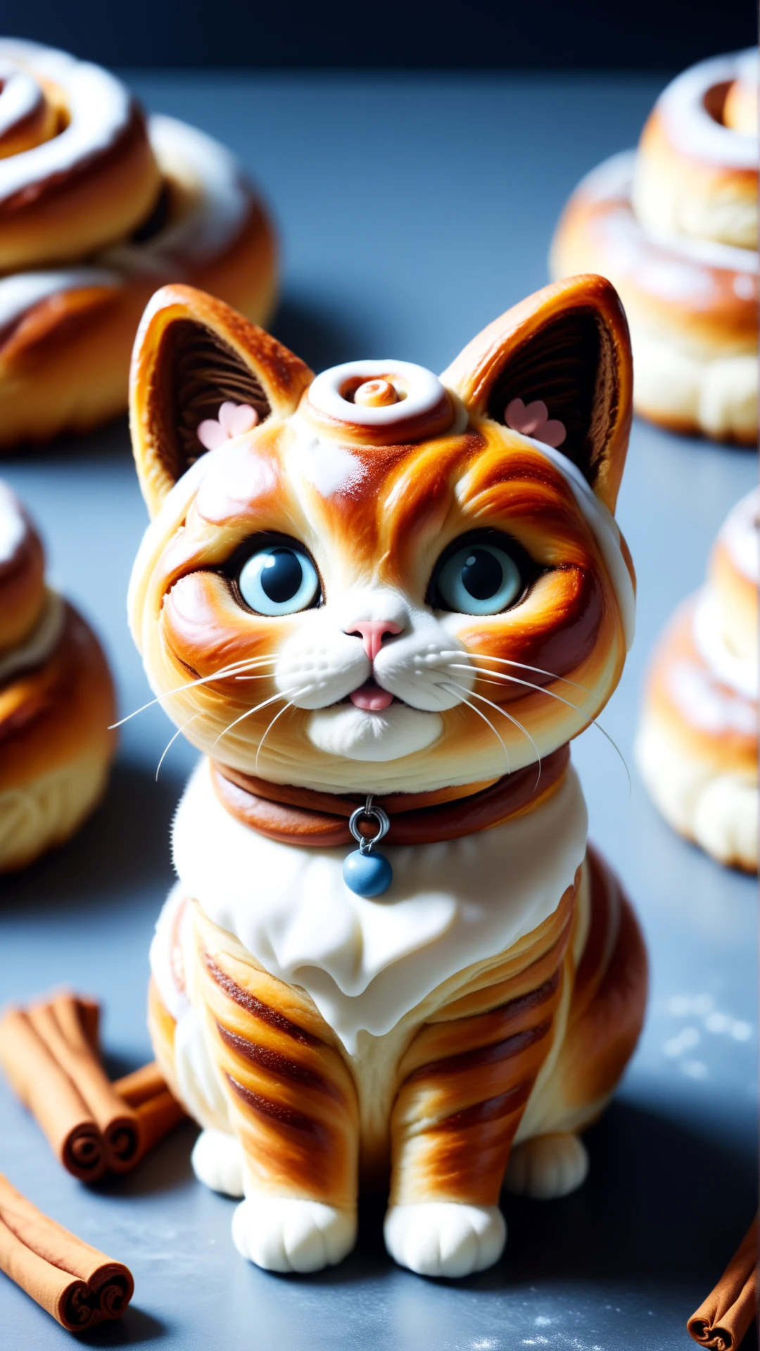 <lora:CinnamonBunStyleXL:1>CinnamonBunStyle cat body, tasty baked goods, 24mm, (analog, cinematic, film grain:1.3), Bokeh DOF, (Masterpiece:1.3) (best quality:1.2) (high quality:1.1)