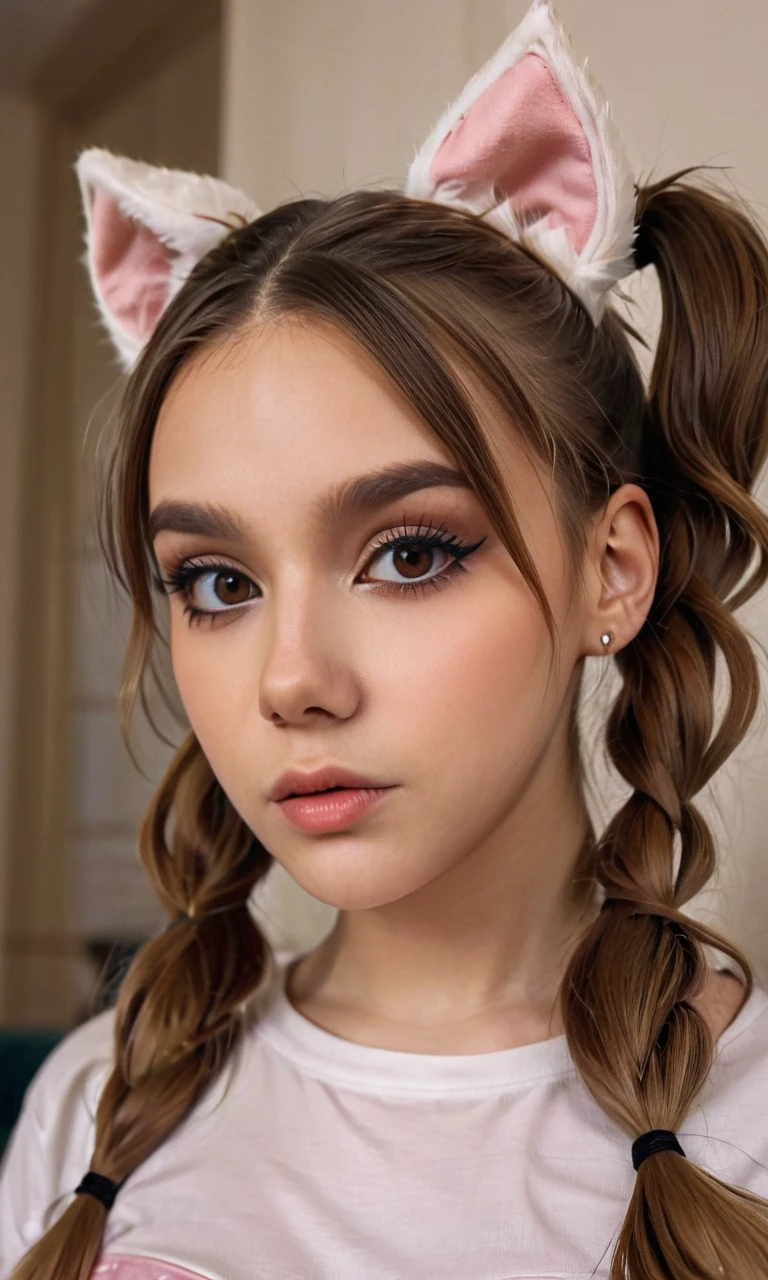 Seltin, portrait, eye makeup, wearing bunny ears, pigtails