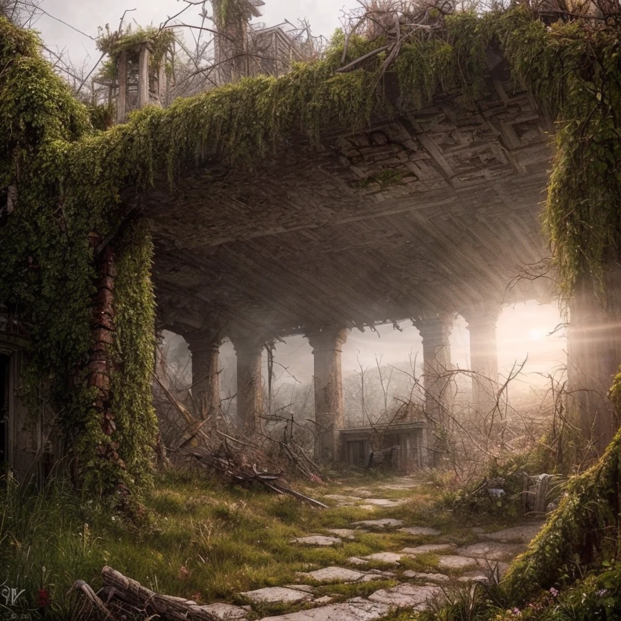 (masterpiece:1.2), (best quality,:1.2), 8k, HDR, ultra detailed, ((photorealistic)), professional light, cinematic lighting, fashion photography, ambient lighting, atmospheric effects, <lora:detail_slider_v4:3>, overgrown ruins in the Wasteland, <lora:Wasteland-10:1>, (style-rustmagic:0.2), (Style-SwampMagic:0.2), epiCPhoto