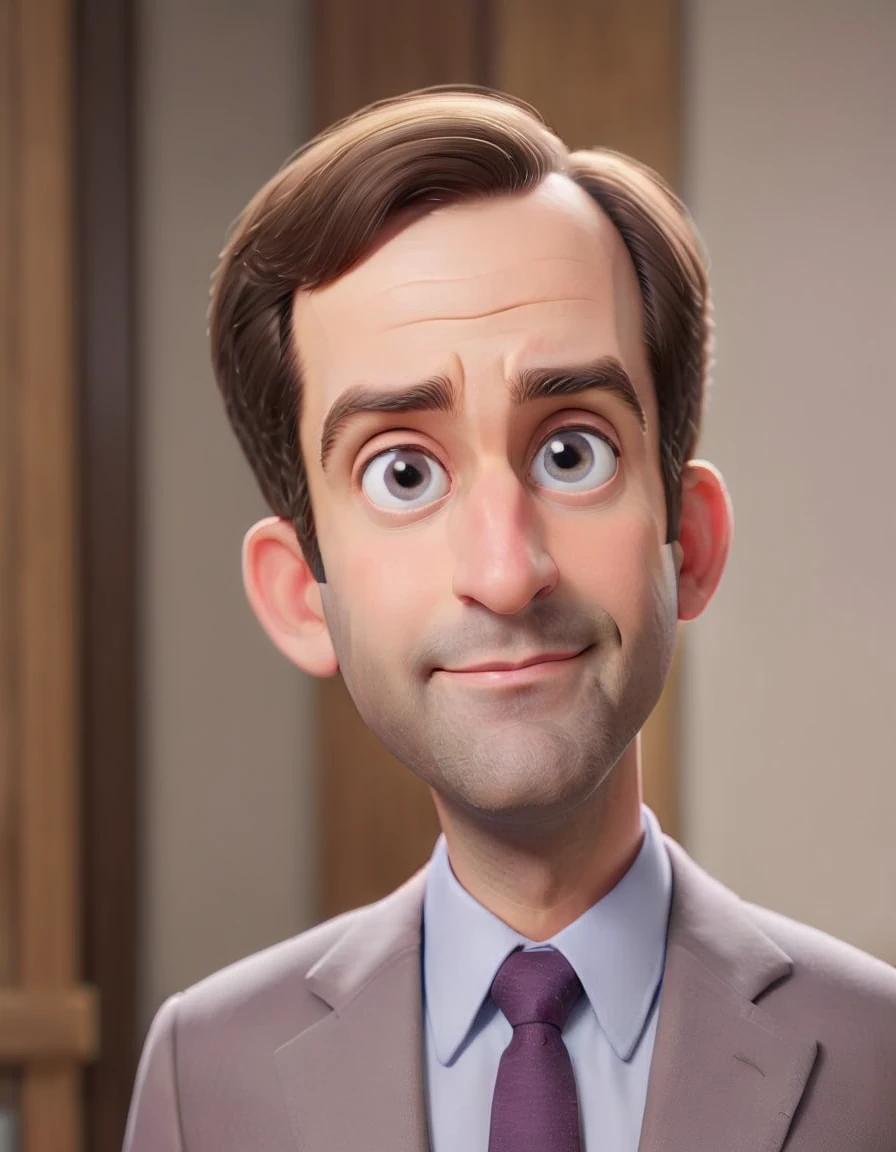 big head,1boy,necktie,male focus,solo,shirt,brown hair,looking at viewer,formal,smile,suit,jacket,indoors,white shirt,collared shirt,blurry background,facial hair,blurry,upper body,realistic,short hair,closed mouth,purple necktie,, (best quality:1.5), (masterpiece:1.5), (super Realistic:1.5),(high detail:1.5)