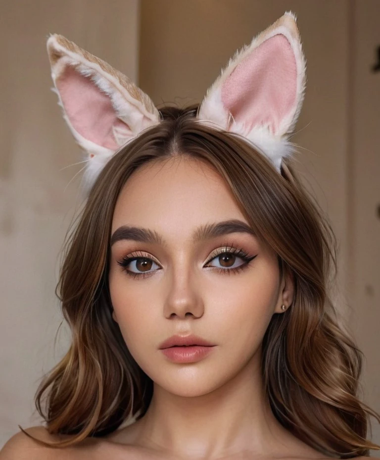 Seltin, portrait, eye makeup, wearing bunny ears