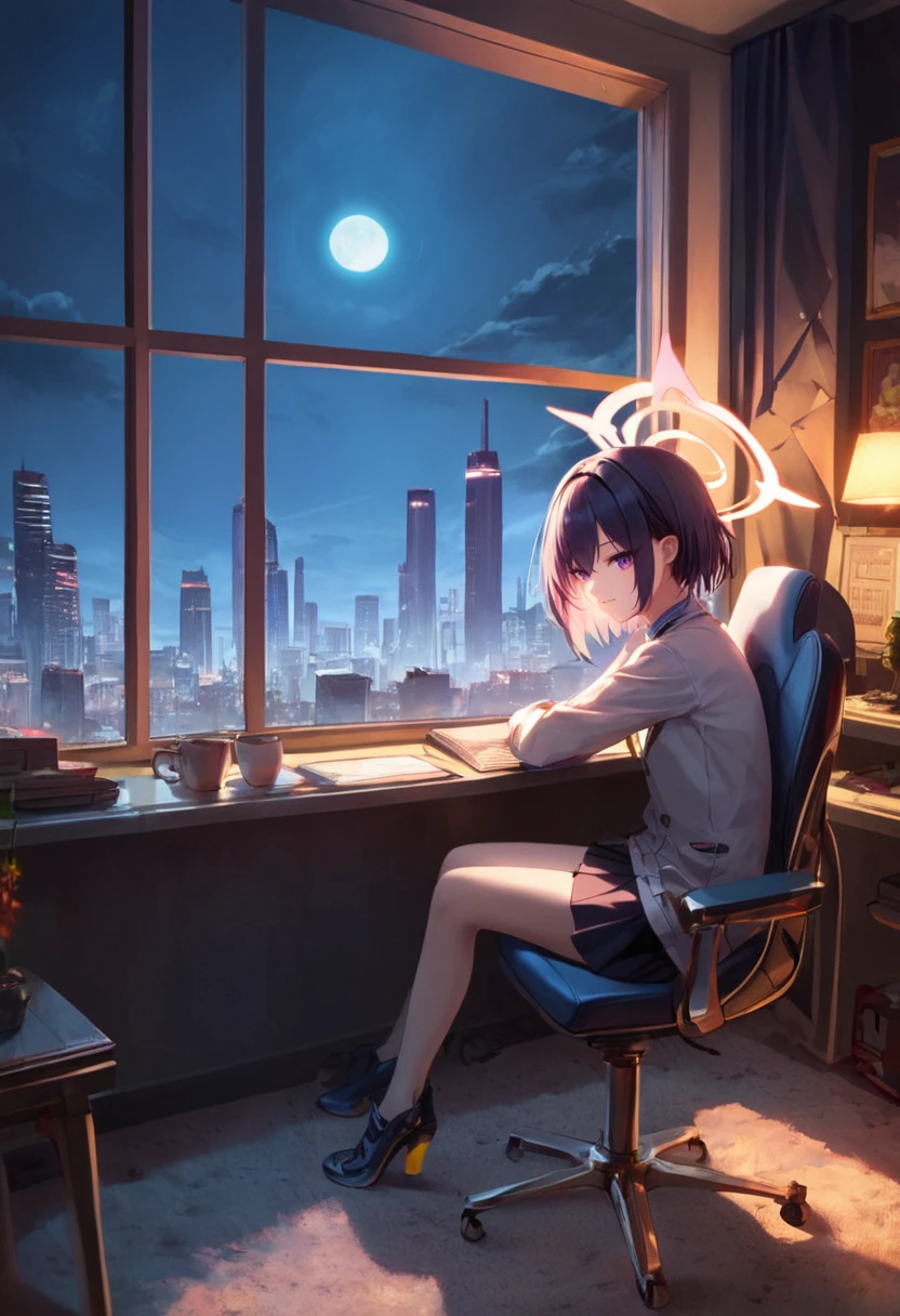 masterpiece,best quality, highly detailed, score_9, score_8_up, score_7_up, score_6_up,source_Anime,<lora:xl_more_art-full_v1:0.8>,
BREAK
azusa_(blue_archive), blue_archive, 1girl, white_hair, purple_eyes, <lora:darkstyle:0.8>neodark, cityscape,chair, city, window, indoors, building, night,