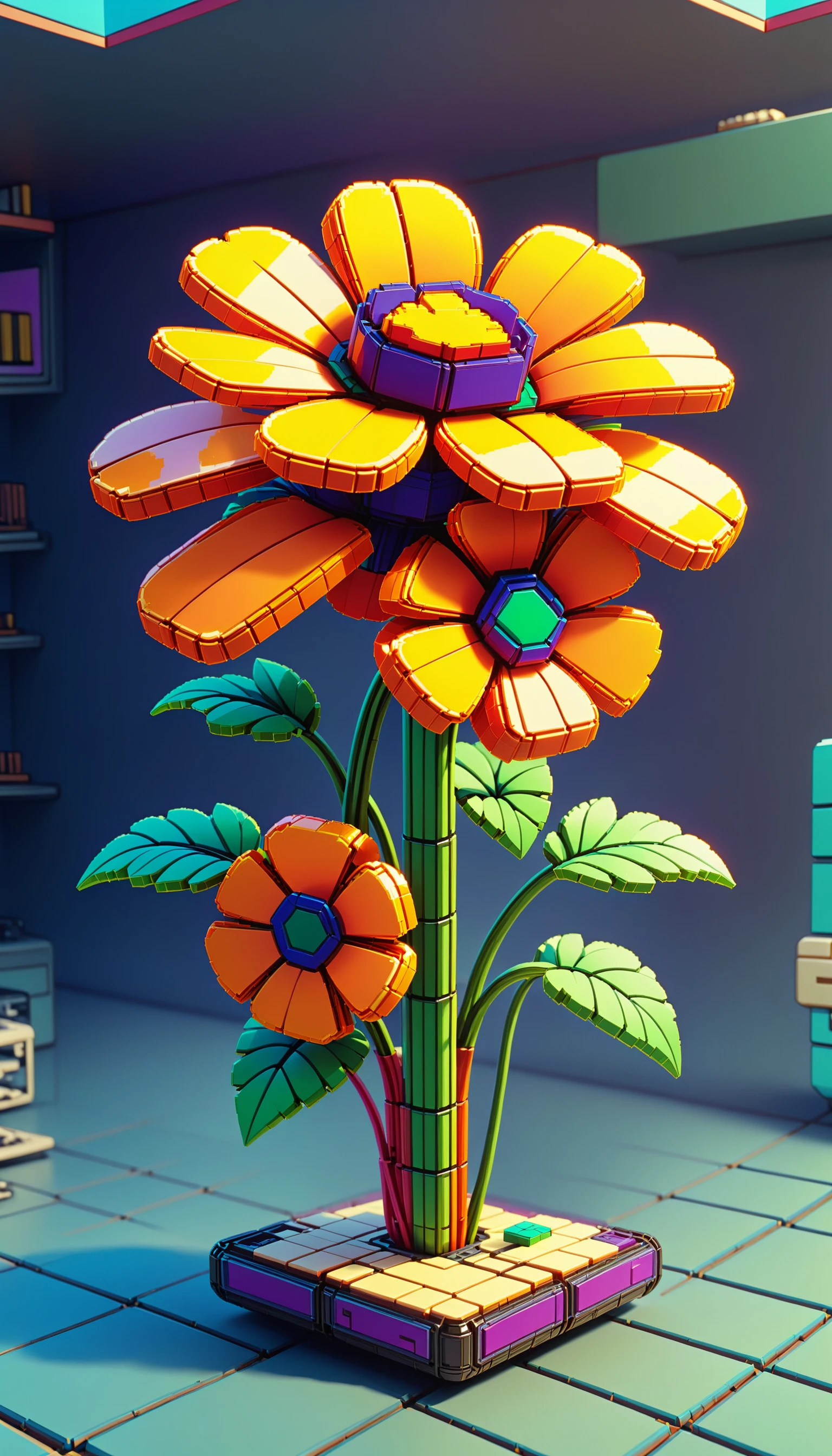 <lora:NESVoxelStyleXL:1.3> NESVoxelStyle flower, voxel, sci-fi, (retro game:0.5), (video game:0.5), 3D shape, 3D style